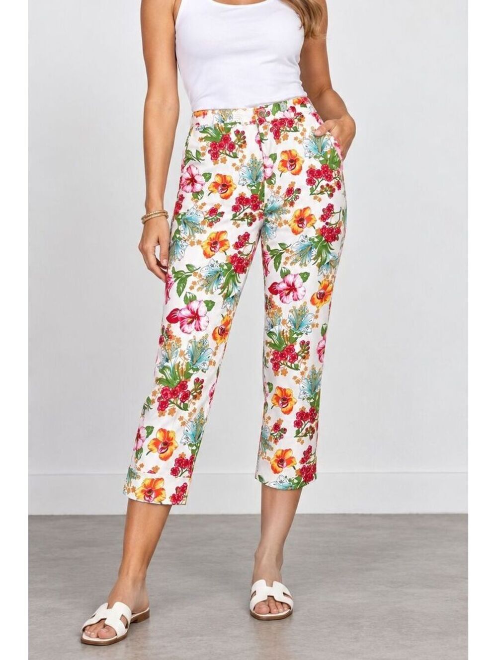 Rafaella Women's Floral Ankle Pants Multicolor Botanical Cotton Stretch